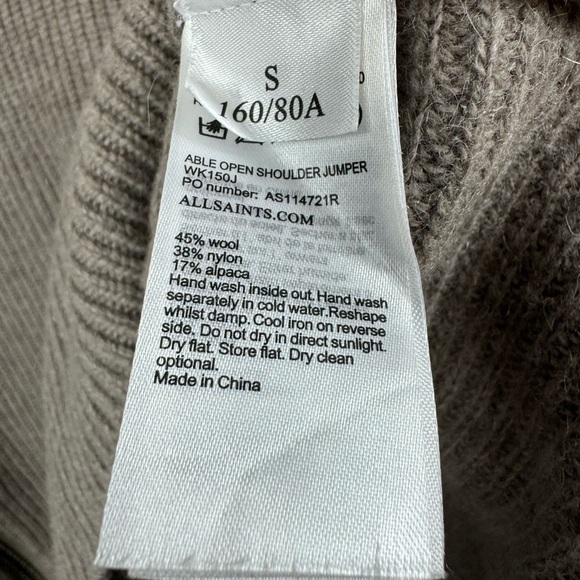 All Saints Size Small Able Open Shoulder Jumper Sweater Asymmetrical Wool Alpaca - Picture 5 of 7